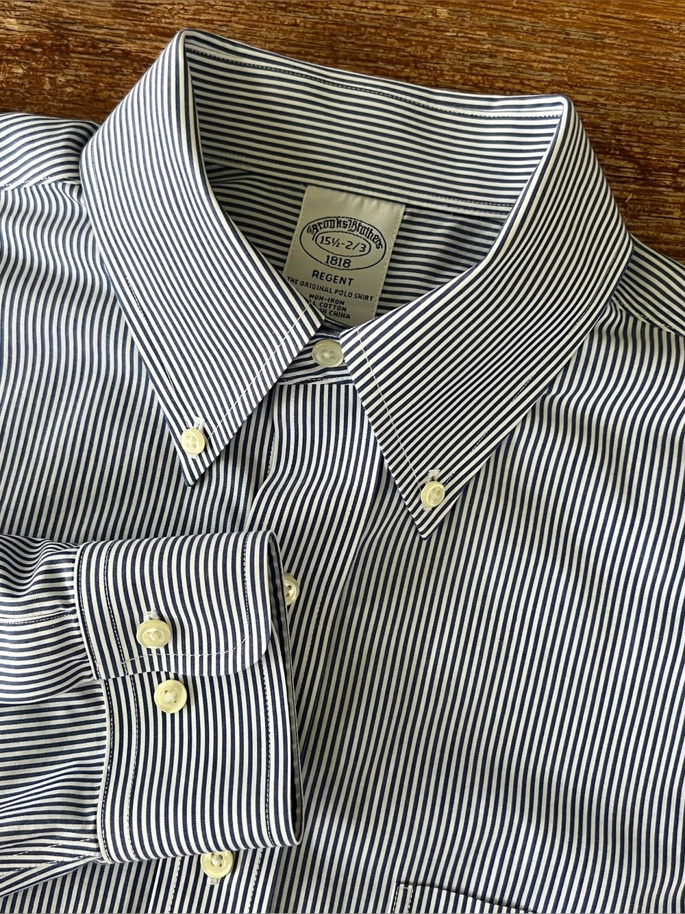 Brooks Brothers Regent Striped Dress Shirt 15.5-2/3 Non Iron Cotton Navy White